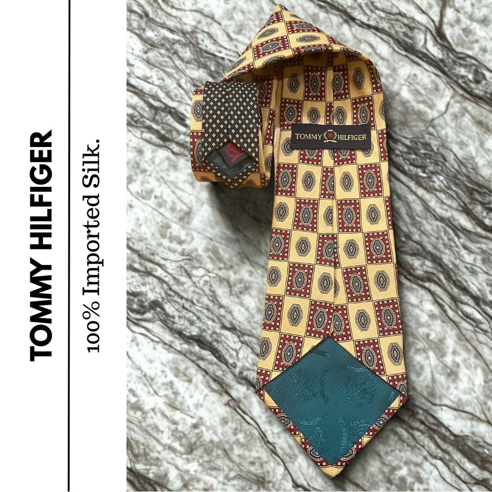 Tommy Hilfiger Vintage Geometric Yellow and Red Silk Tie
